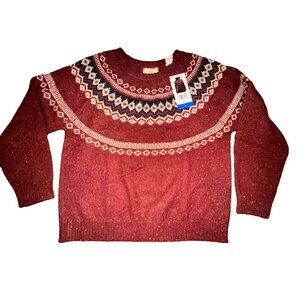 NWT! Vintage WEATHERPROOF Women's Chili Red Geometric Woven Sweater - Large